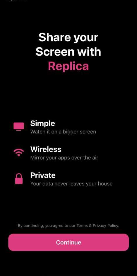 Il cellulare sullo schermo con Replica app privacy