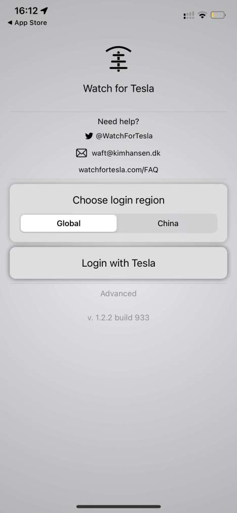 Watch app for Tesla login